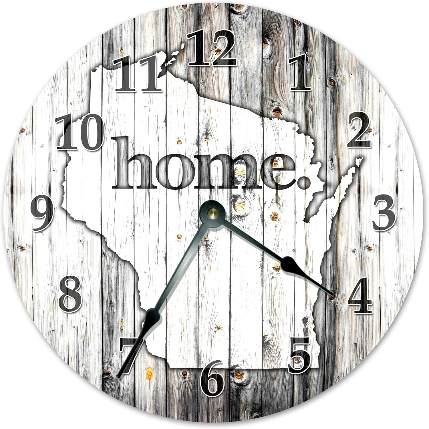 Wisconsin State Silent Non Ticking Round Battery Operated Handmade Hanging Large 10 Inch Wall Clock for Bedroom Office Cottage Decoration