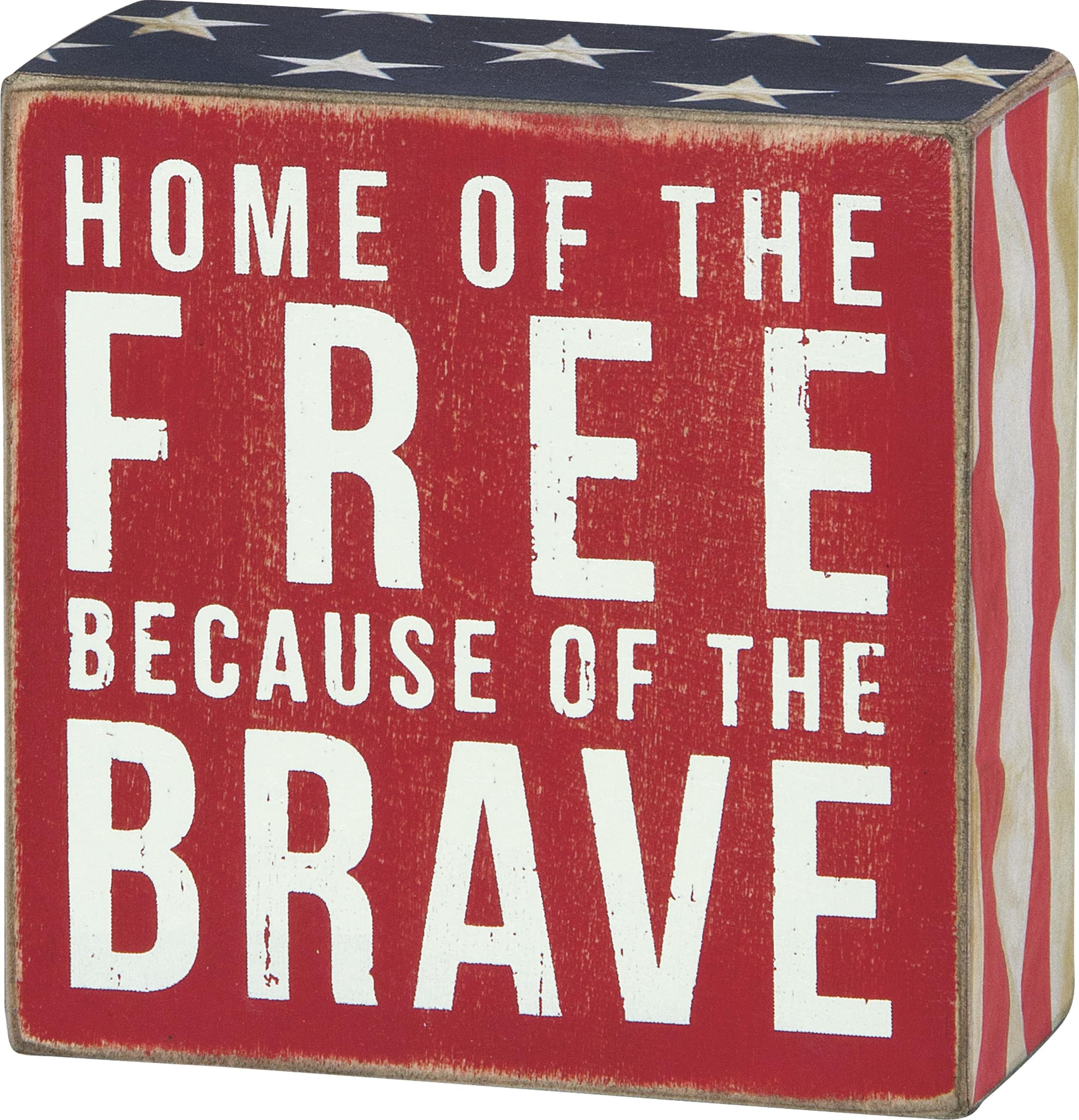 Primitives by Kathy 23148 Patriotic Box Sign, 4 x 4, Home Of The Free