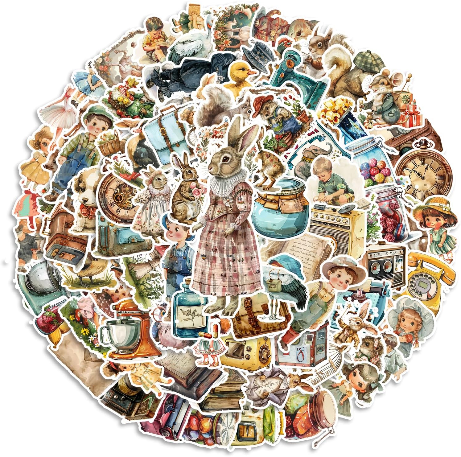 Scrapbook Rabbit Sticker Amazon.com: 100pcs Victorian Bunny Vintage Doll Stickers, Retro Animal ...