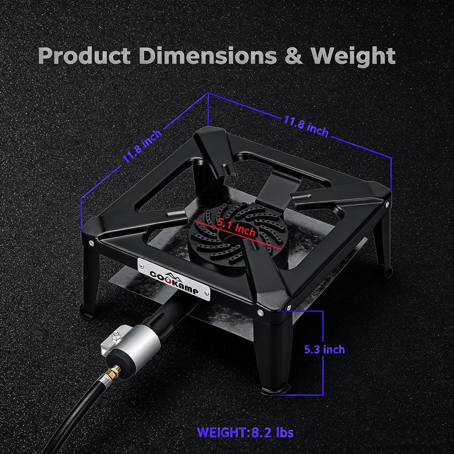 COOKAMP Portable Camp Stove Propane, Outdoor Gas Burner with Cast Iron Burner & Steel Construction, Ideal for Wok, Gas Grill & Outdoor Cooking.SA1220