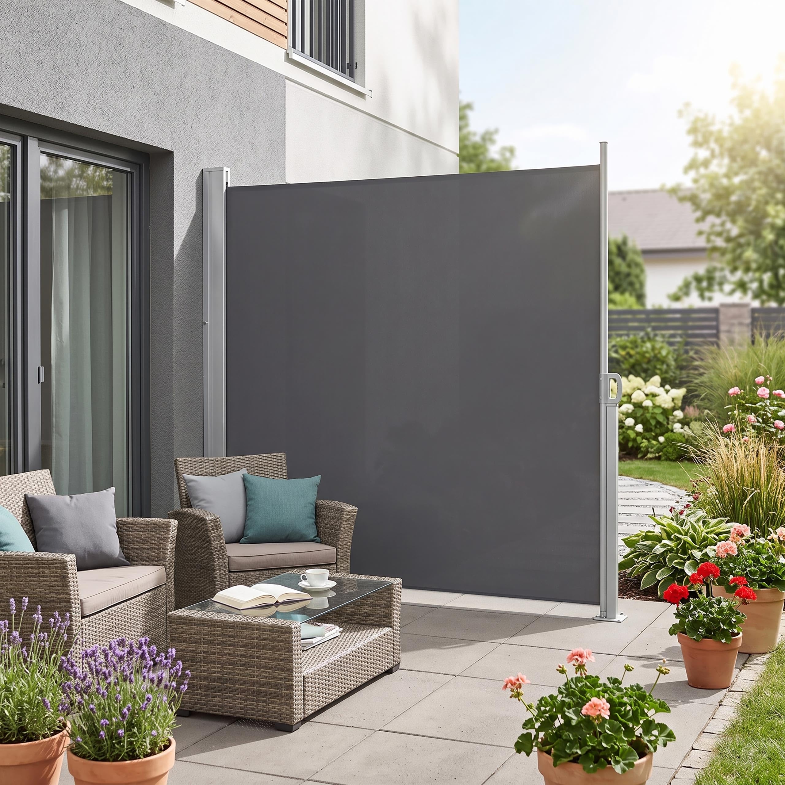 SPRINGOS Store latéral extensible 200 x 400 cm - Brise-vue - Protection solaire - Store latéral pour terrasse, jardin, balcon