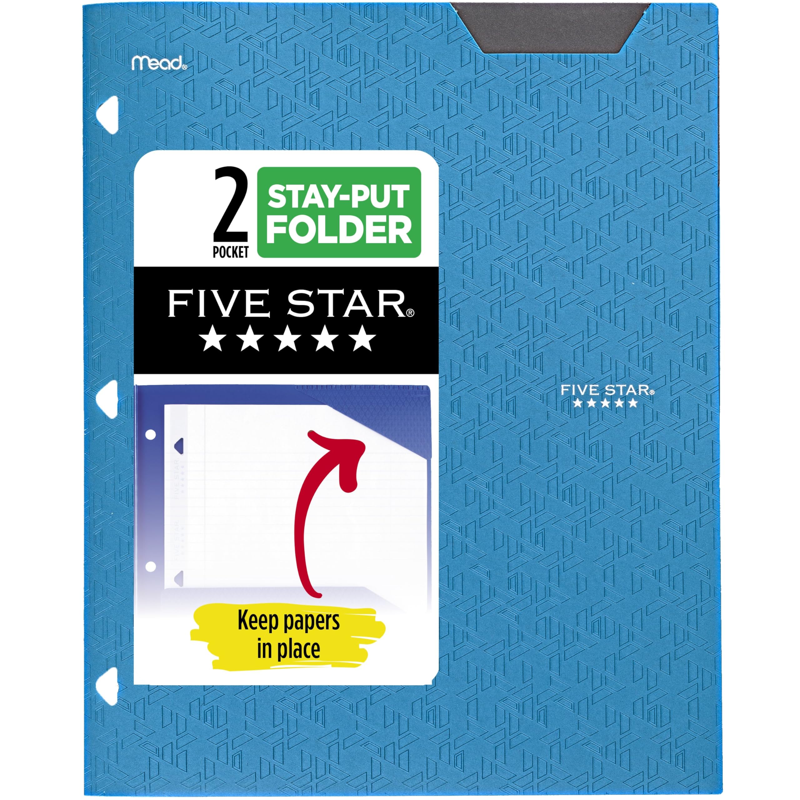 Five Star 2-Pocket Folder, Plastic Folder with Stay-Put Tabs, Fits 3-Ring Binder, Holds 8-1/2" x 11" Paper, Tidewater Blue (333420H-ECM)