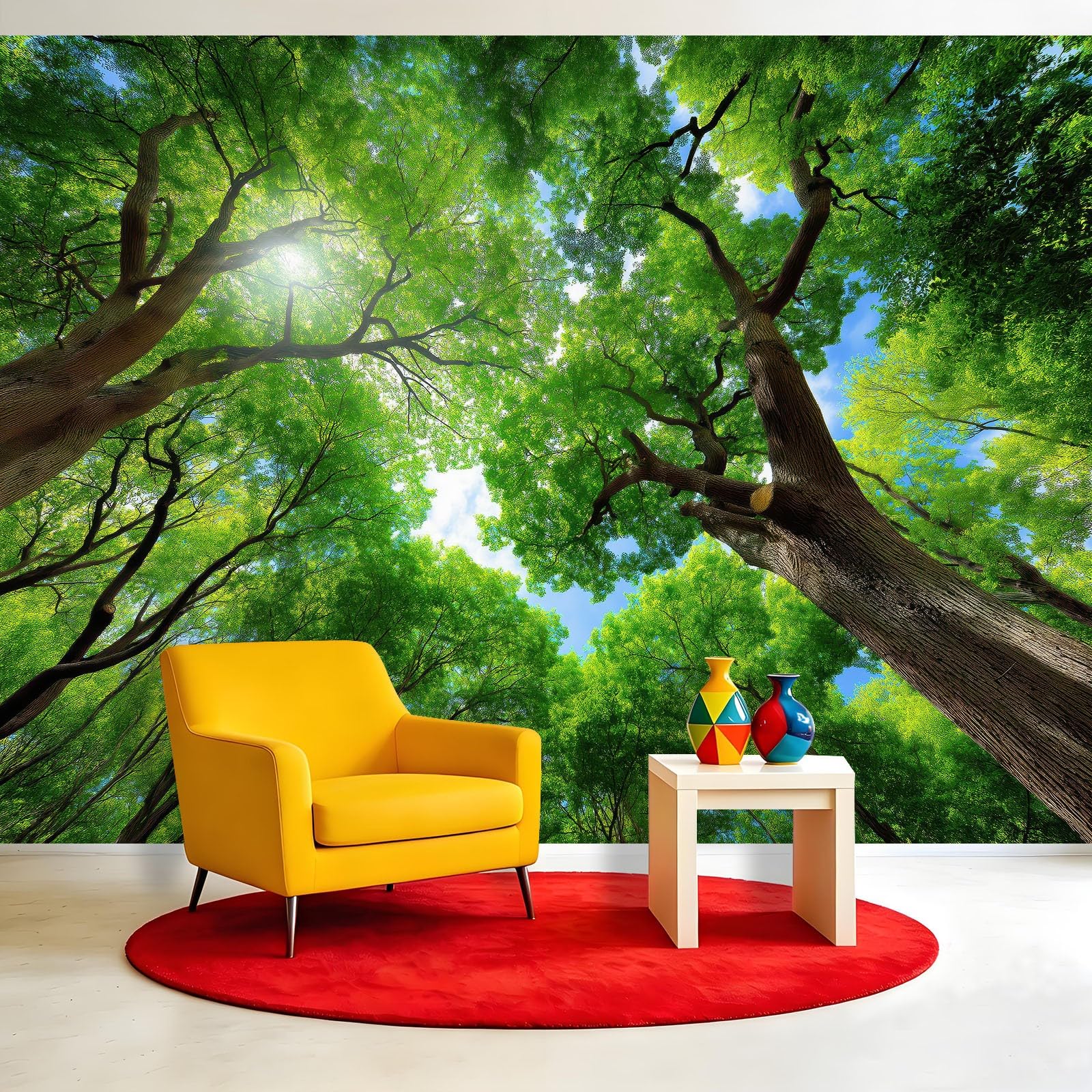 Générique Panoramiczna tapeta z naturalnym krajobrazem rośliny 350 x 256 cm, tapeta z włókniny liście błękitne niebo chmury - fototapeta do salonu, sypialni i biura, dekoracja ścienna druk HD