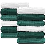 Sunny zzzZZ Baby Muslin Washcloths -100% Cotton Muslin Soft Baby Bath Wash Cloths and Absorbent Burp Cloths for Newborns Kids Girls and Boys -12 Pack, 12x12 Inches - White+Deep Emerald Series