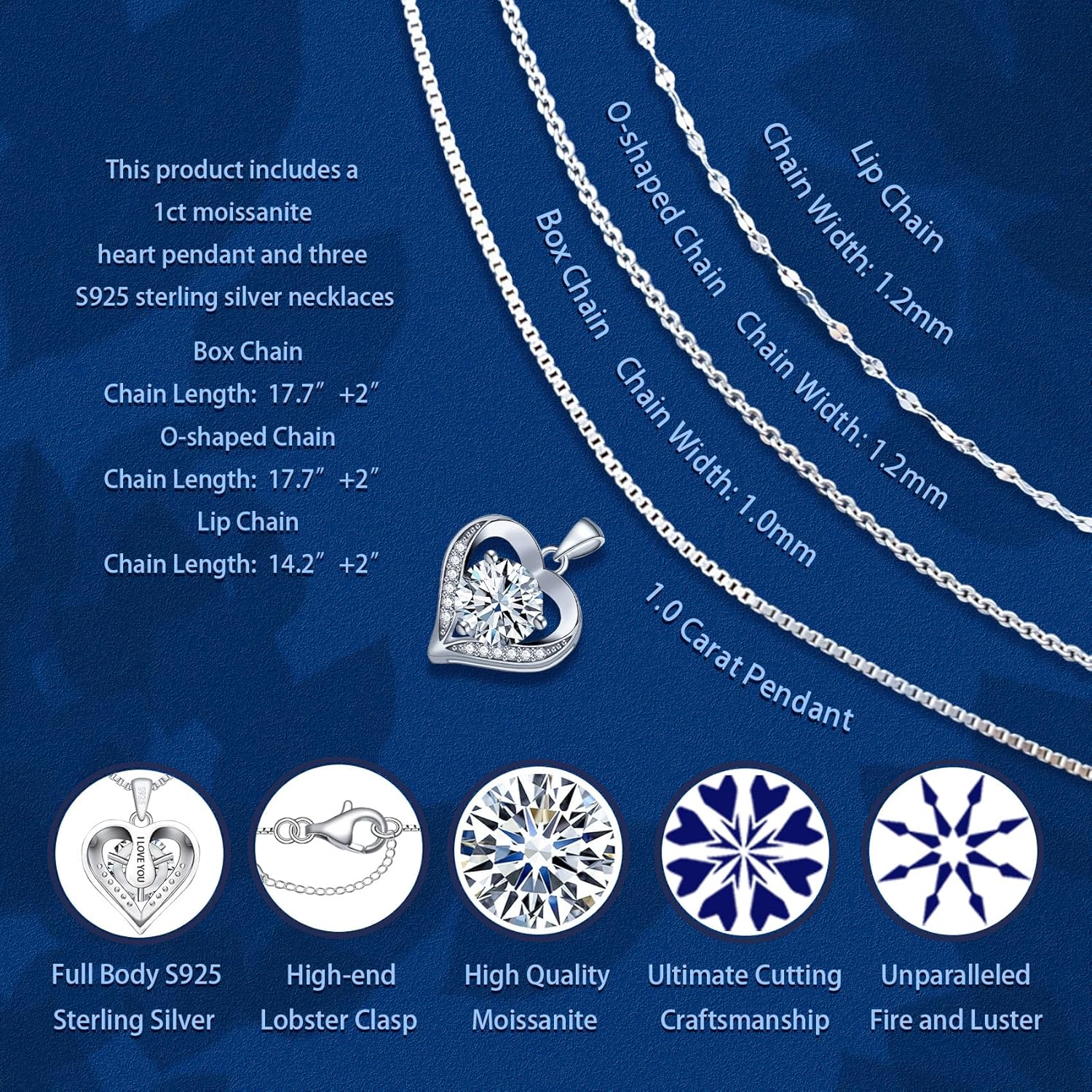 Moissanite Necklace, Women's Diamond Necklace, 'I LOVE YOU' Heart Pendant Necklace, 1-3 Carat Moissanite Pendant, 925 Sterling Silver Electroplated With 18k Gold Necklace, The Best Gift for Wife, Girlfriend, Mother and Daughter.