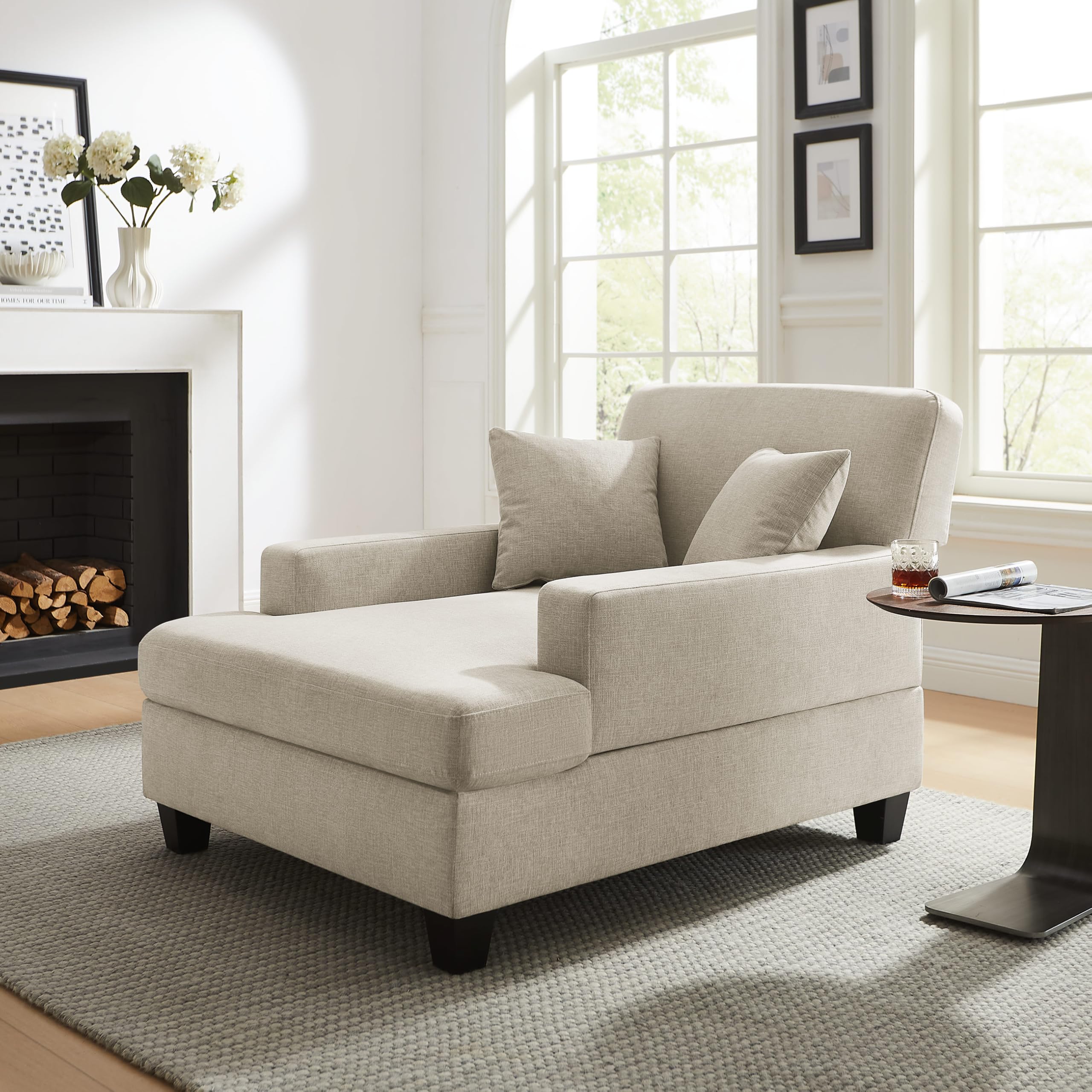 47" Chaise Lounge Chair Indoor with Adjustable Backrest & Pillows, Oversized Chair Upholstered Sleeper Chair for Adults, Recliner Lounge Chaise for Living Room, Bedroom,Office (Light Khaki)