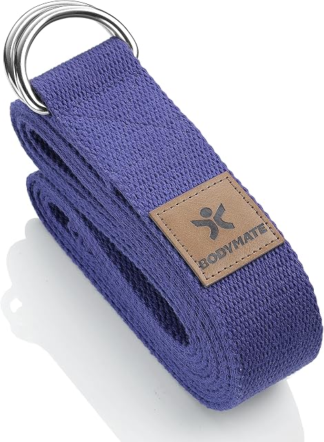 BODYMATE pasek do jogi z metalowym zapięciem, dla początkujących i zaawansowanych, ze 100%-owej bawełny, długość 250 cm, szerokość 3,8 cm