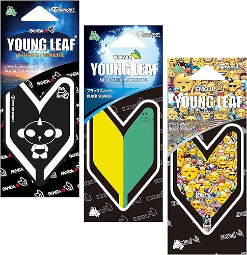Treefrog Young Leaf Black Squash Aroma 3 unidades, Panda - Wakaba - Diseño Emoji Rana árbol JDM ambientador de aire colgante para coche