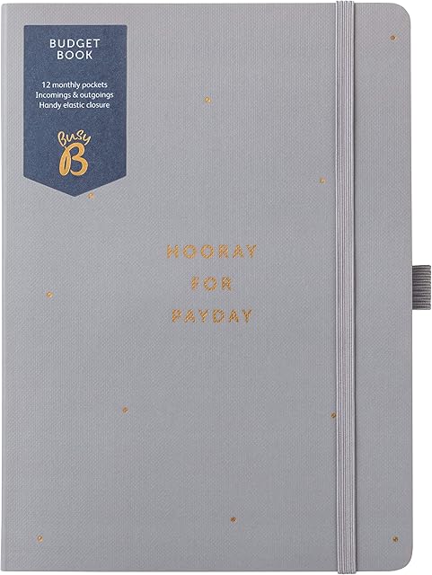 Busy B Budget Book - Monthly Budget Planner with Receipt Storage Pockets, Grey