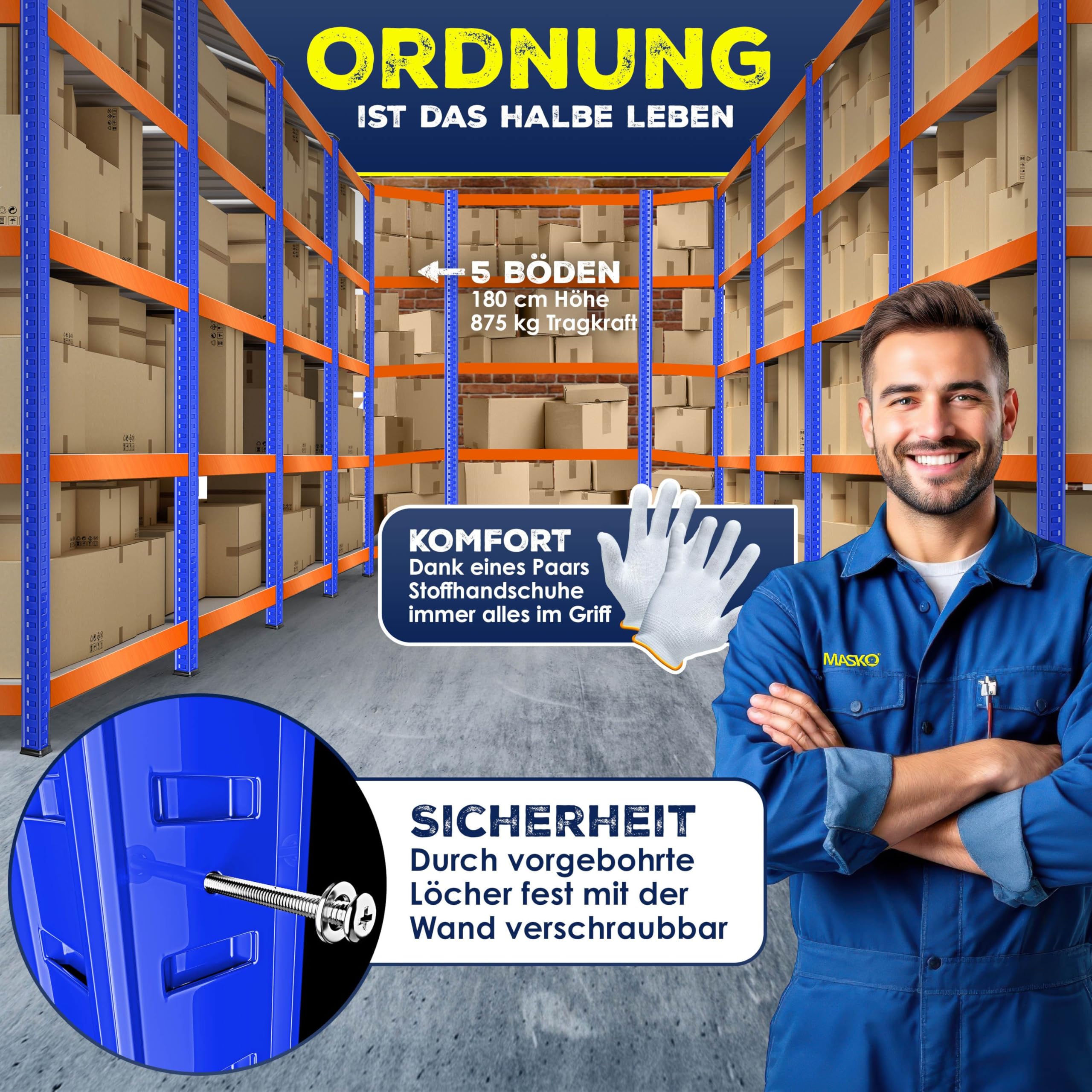 KESSER MASKO® 3-częściowy zestaw regałów, metalowy, regał magazynowy, 1 x regał narożny i 2 x regał magazynowy, 15 półek | płyta MDF, regał warsztatowy, do piwnicy, garażu, regał wtykowy do dużych