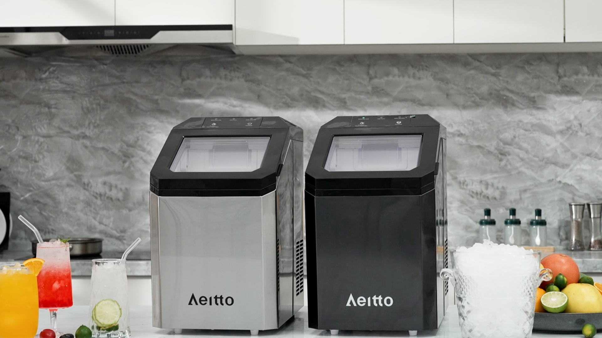 Image of Aeitto Nugget Ice Maker Countertop, 55lbs /24H Ice Machine with 3.6L Water Tank&3.2Lbs Ice Basket, Self-Cleaning Pebble Ice Maker with Stainless Steel Housing for Home Office and Party, Silver