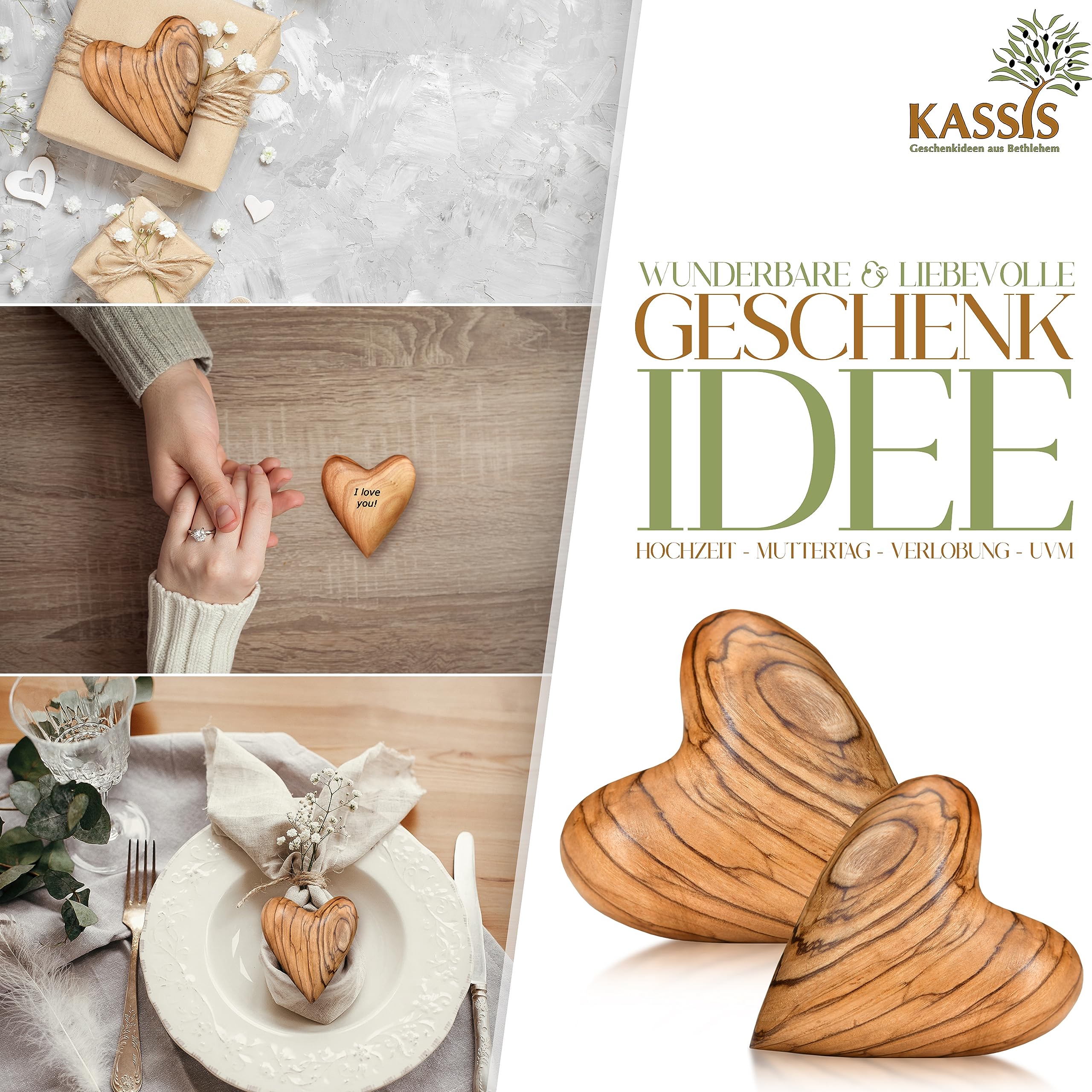 KASSIS Olive Wood Heart 5.50cm - made in Bethlehem, 5.50 Cm Without Engraving, 17L x 12W cm - Image 4