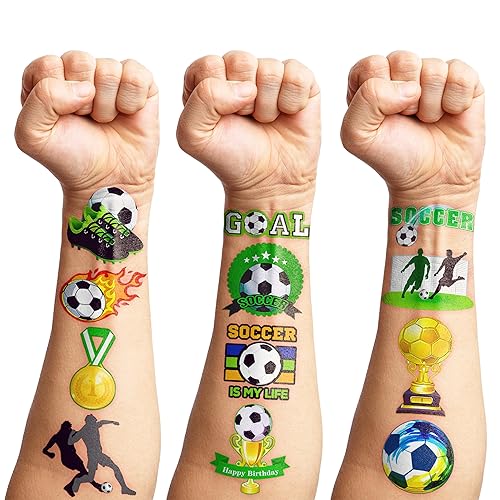 Miniatura 7 de 8 hojas (96 piezas) Tatuajes de fútbol Tema Deportivo Fiesta de Cumpleaños Decoraciones Suministros Favores Decoración Pegatinas para Niños Niñas