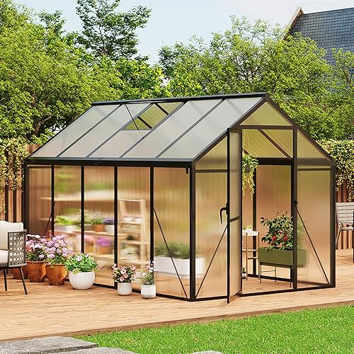 6 x 10 ft Greenhouse, Greenhouses for Outside, Polycarbonate Greenhouse with Aluminum Frame, Lockable Door and Ajustable Roof Vent for Backyard, Green Houses for Outside Garden Backyard, Patio