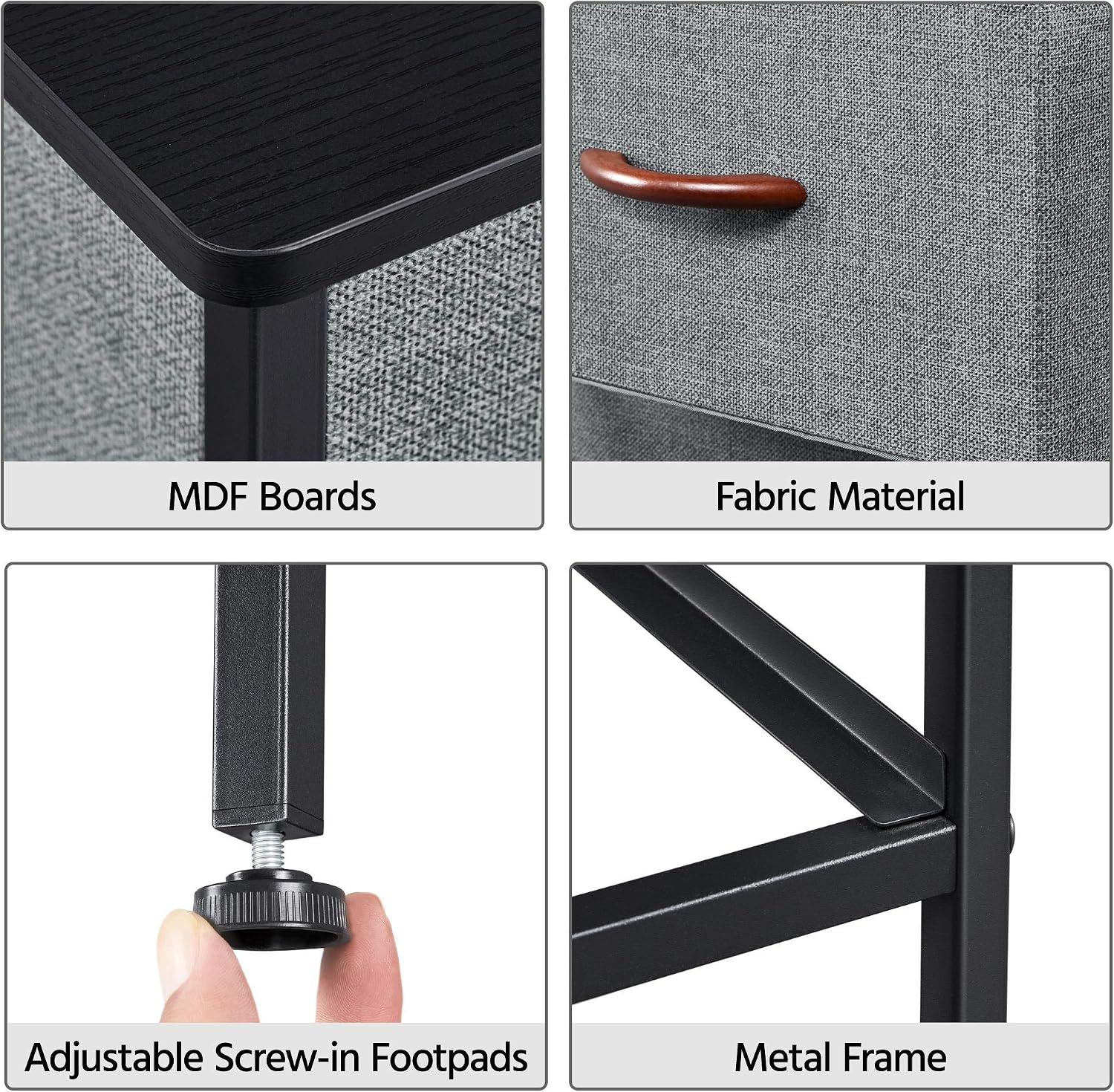 Yaheetech 5 Drawer Fabric Storage Tower, Modern Side Table for Storage Tower Organizer, Hallway, Entryway, Nurseries, Sturdy Steel Frame, Easy Pull Handle Dark Gray