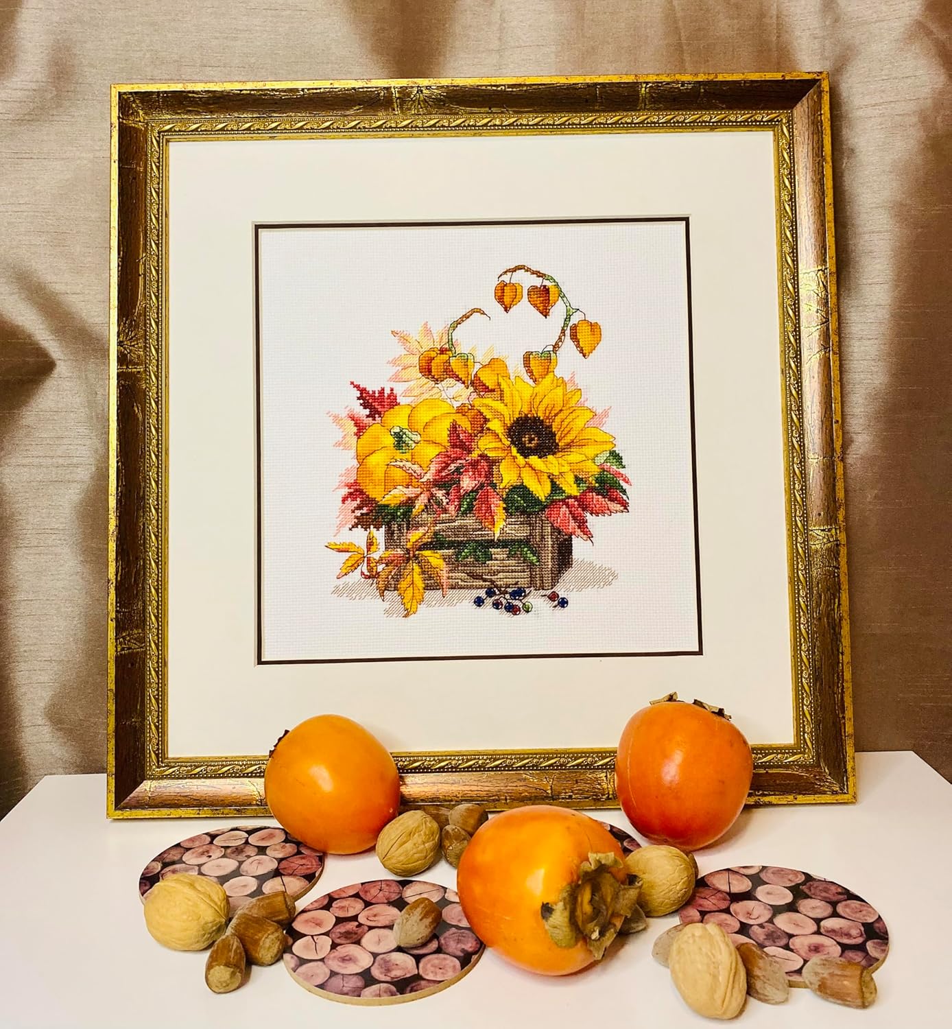 RIOLIS - Hello Autumn 2006, Floral Cross Stitch Kits 9¾"x9¾, Cross Stitch Kits for Beginners & Advanced, Crossstitching Kits Adult, Counted Stitching Kits, Flowers Embroidery Kit