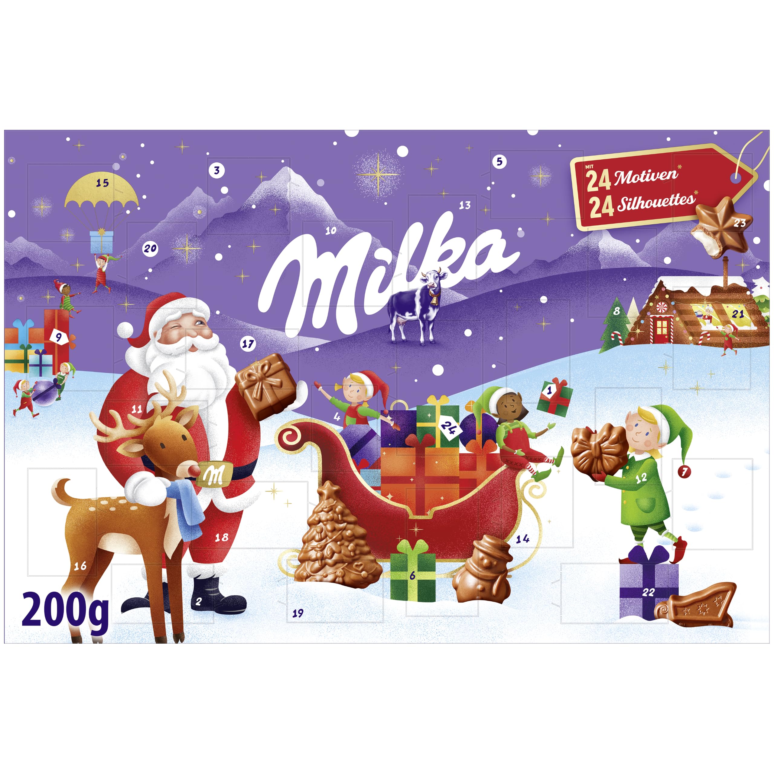 Milka Adventskalender, 24 Türchen mit Alpenmilch Schokolade, 200 g