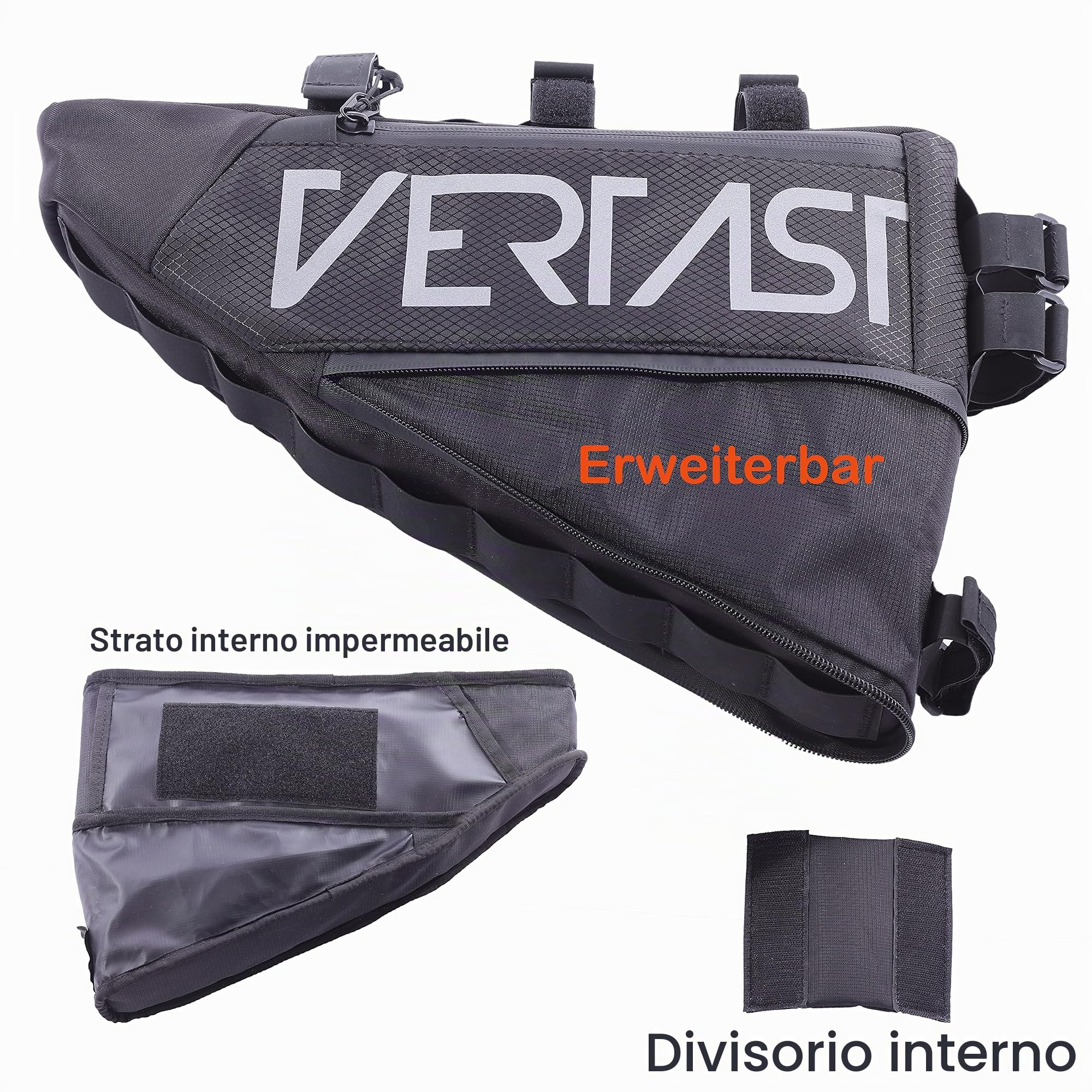 borsa a triangolo impermeabile da montare al telaio della bicicletta, 4 l, per mountain bike o bici da strada, nera