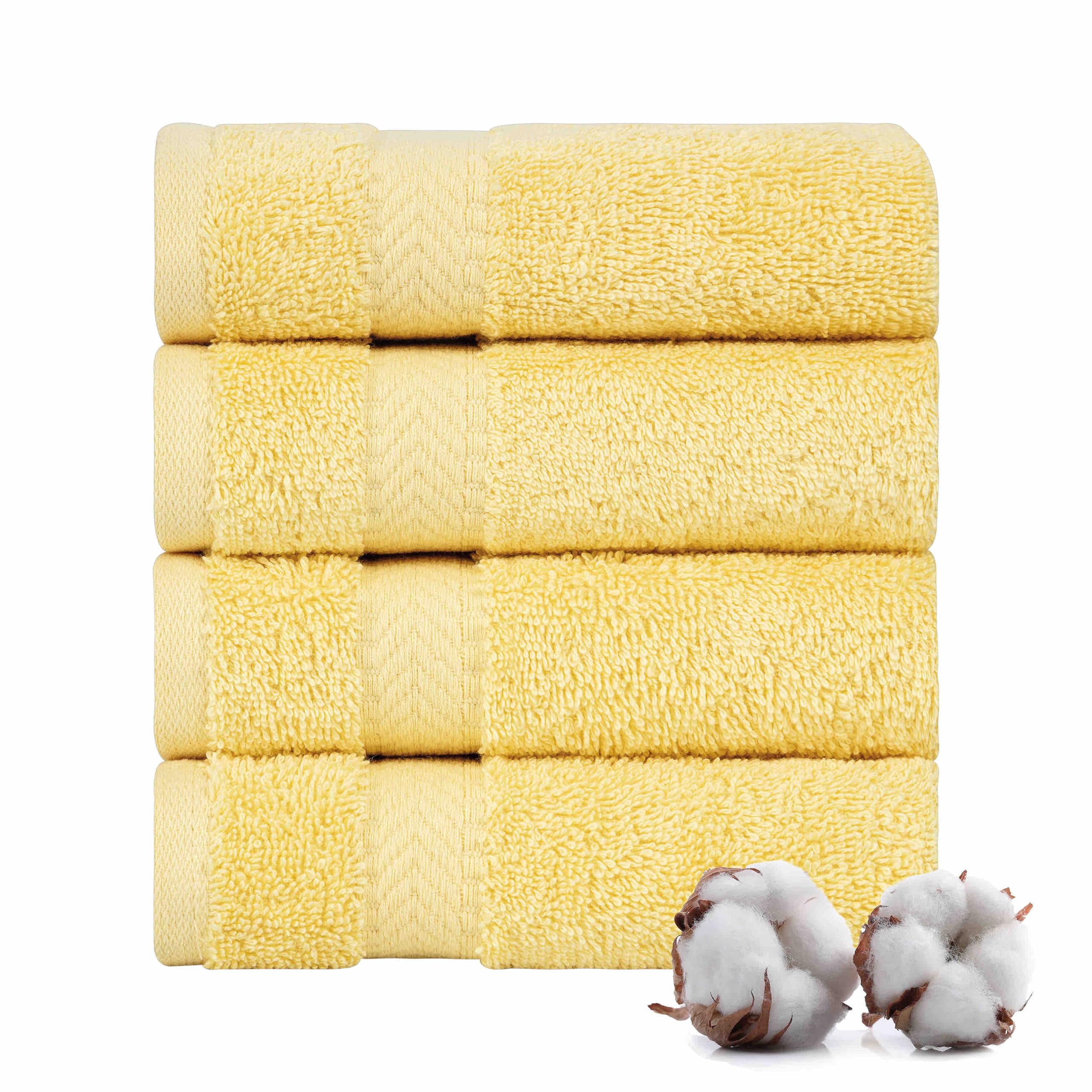 TEXTILOM100% Turkish Cotton 4 Piece Luxury Washcloth Towel Set for Bathroom, Super Soft & Highly Absorbent & Quick Dry for Face and Hand- Yellow