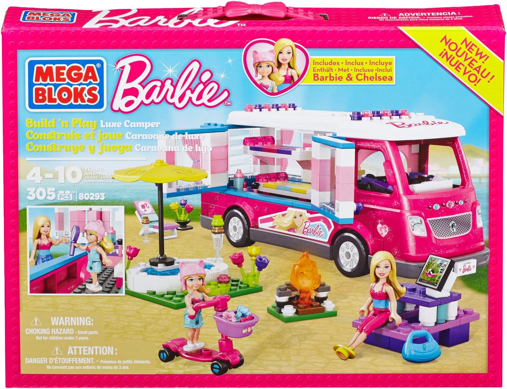 Mega Bloks Barbie Camper 305 Pcs,Cat Theme,Multicolor, 305 Pcs