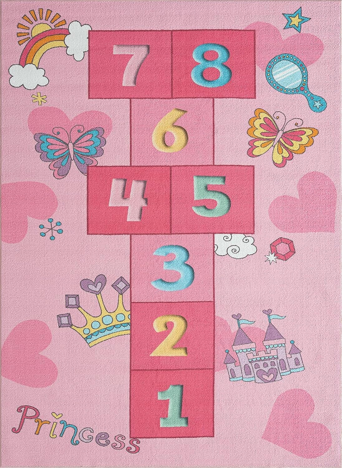 Mia´s Teppiche Joy Kids - Kinderzimmer, Kinderteppich, Spielteppich, Hüpfteppich, Zahlenteppich, Pink, 140 x 200 cm