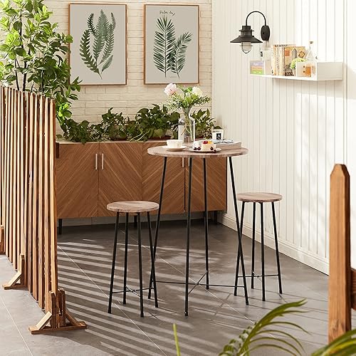 Miniatura 9 de VECELO Mesa redonda de bar, muebles de pub bistró, pequeños espacios que ahorran para el desayuno, café, fácil de montar, marrón clásico