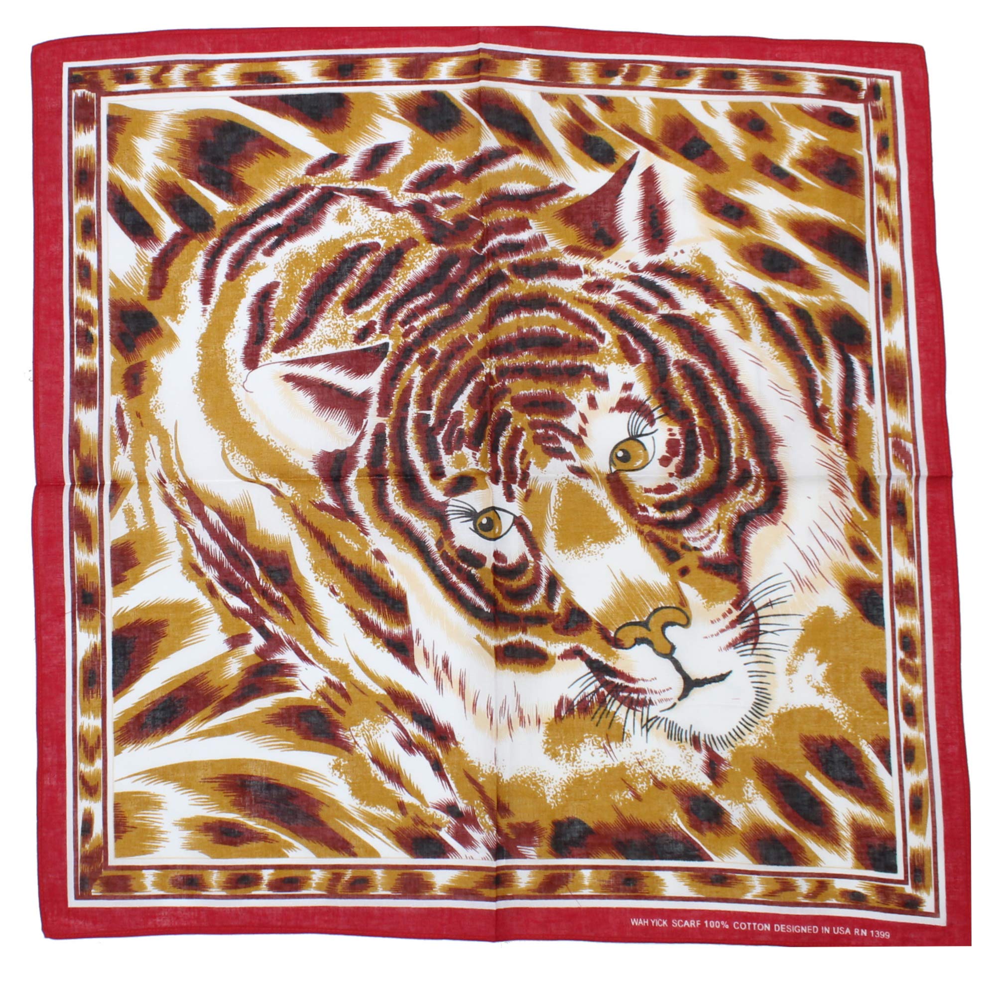 Zac's Alter Ego Tiger Print Cotton Bandana with Red Border