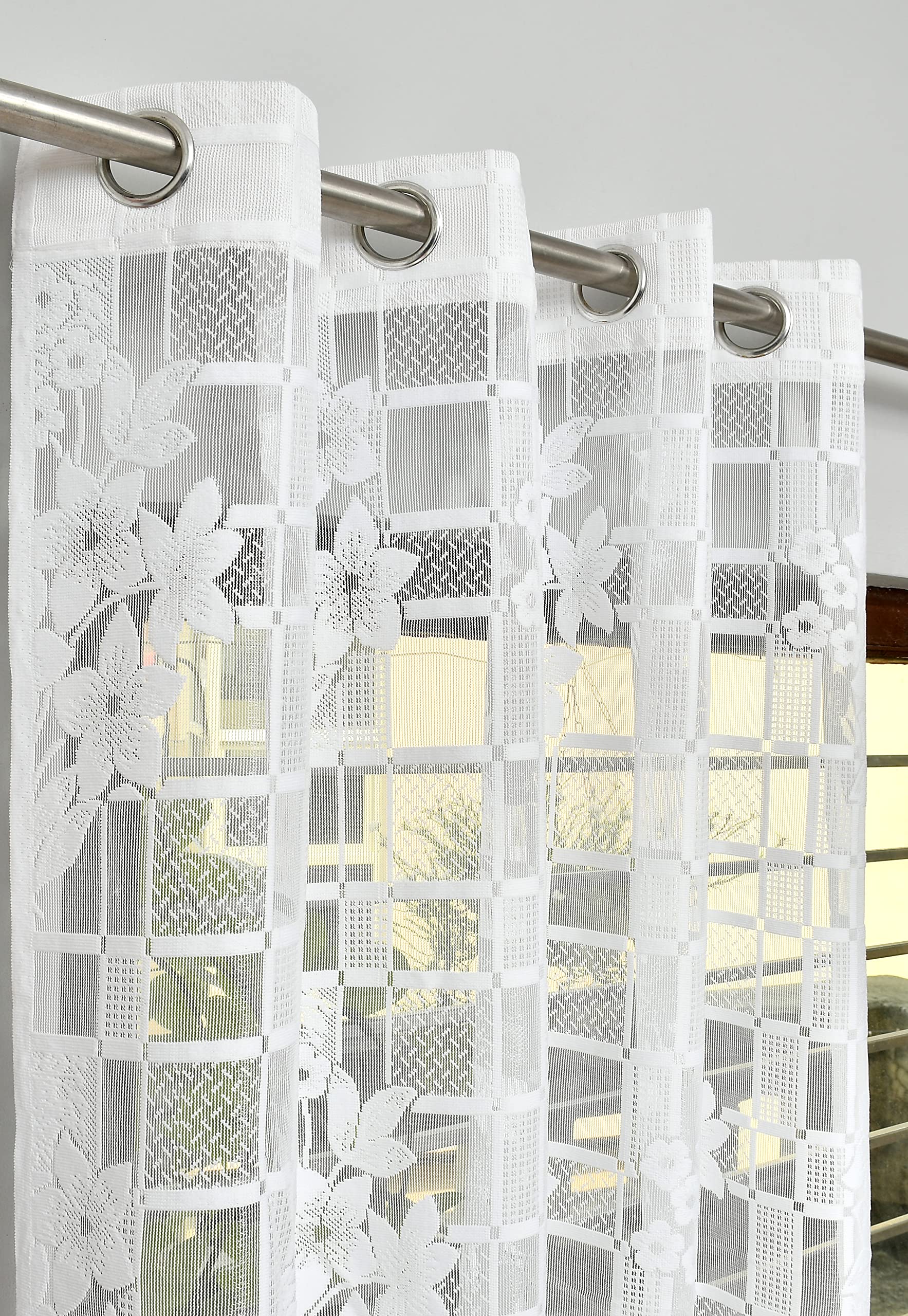 YUKANY Sheer Floral Net Curtains for Door and Windows (White, 8 Feet) (B091ZJC39V) Amazon Price History, Amazon Price Tracker