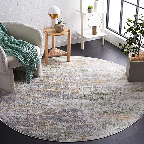 Safavieh Palma Collection PAM358F - Alfombra redonda de 6 pies y 7 pulgadas moderna contemporánea abstracta no desprende pelusa para entrada