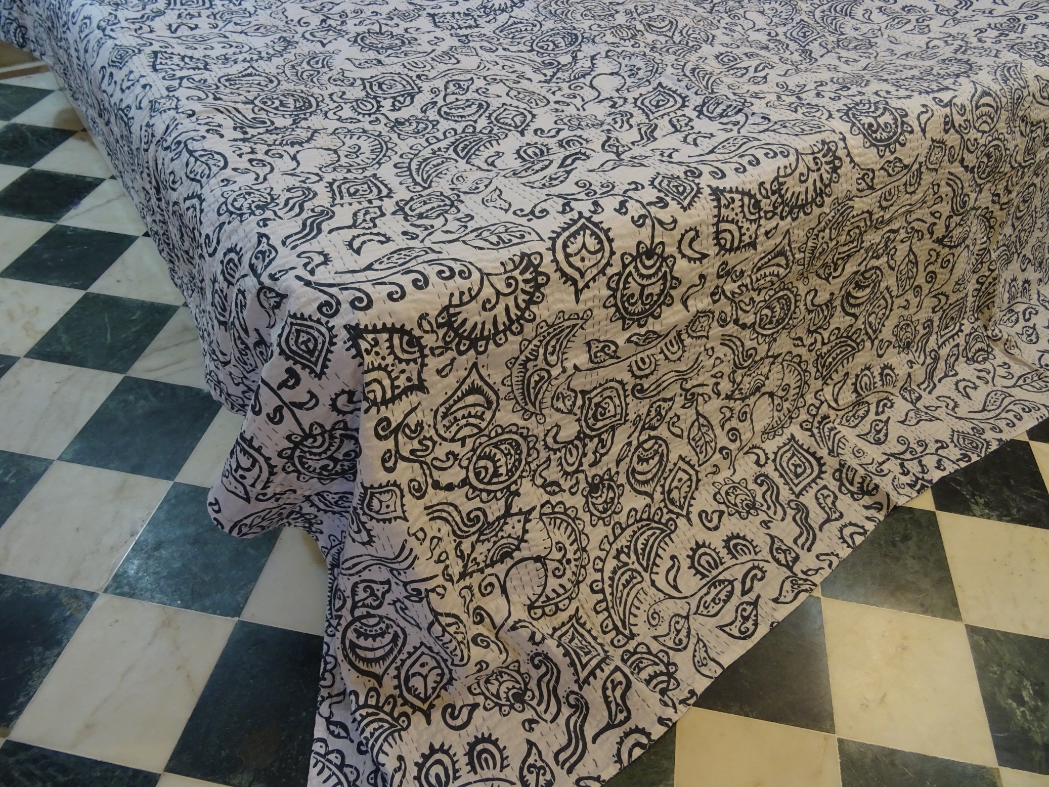 Colcha Patchwork Bordada A Mano Estilo Uzbekó - Tamaño Queen 228x277 Cm, Algodón, Diseño Étnico Bohemio