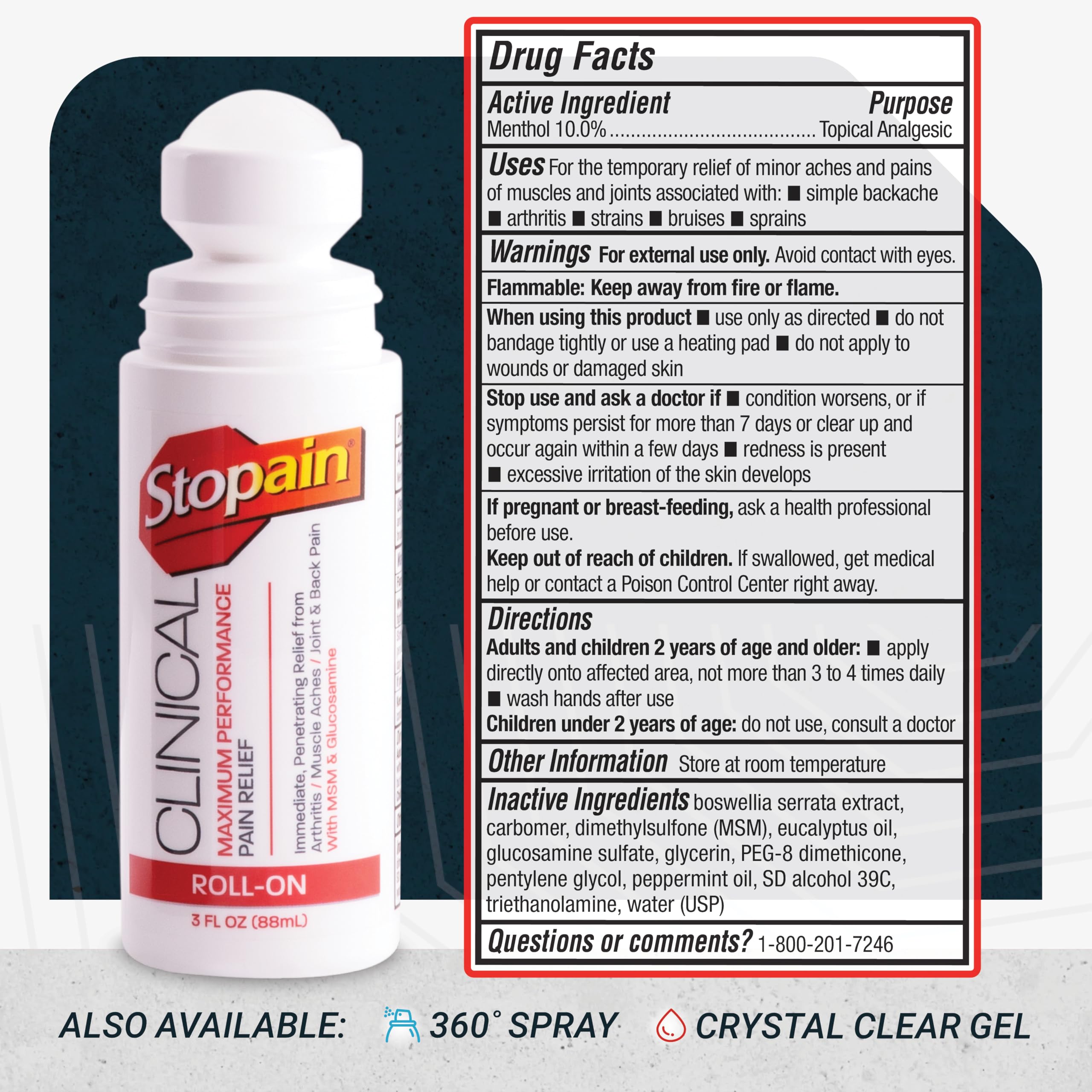 Stopain Clinical 10% Menthol Pain Relief Roll-On (3 oz), Professional Strength Topical Analgesic for Back, Knee, Joint and Arthritis Pain Relief, Made in USA — Amazon image 7