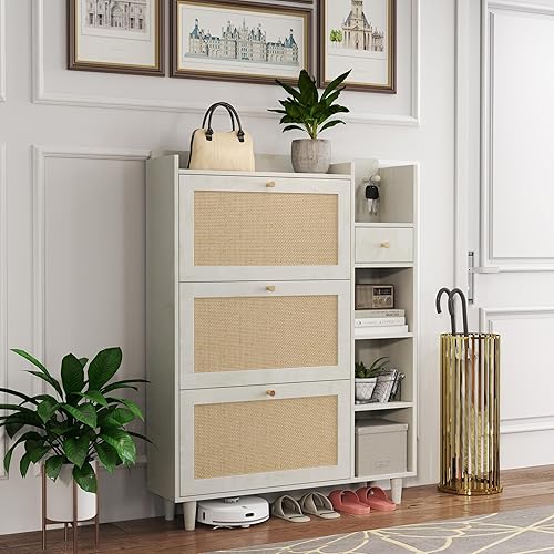 Miniatura 8 de Gabinete de zapatos de ratán natural, gabinete de almacenamiento simple moderno y simple gabinete de zapatos de ratán japonés, zapatero