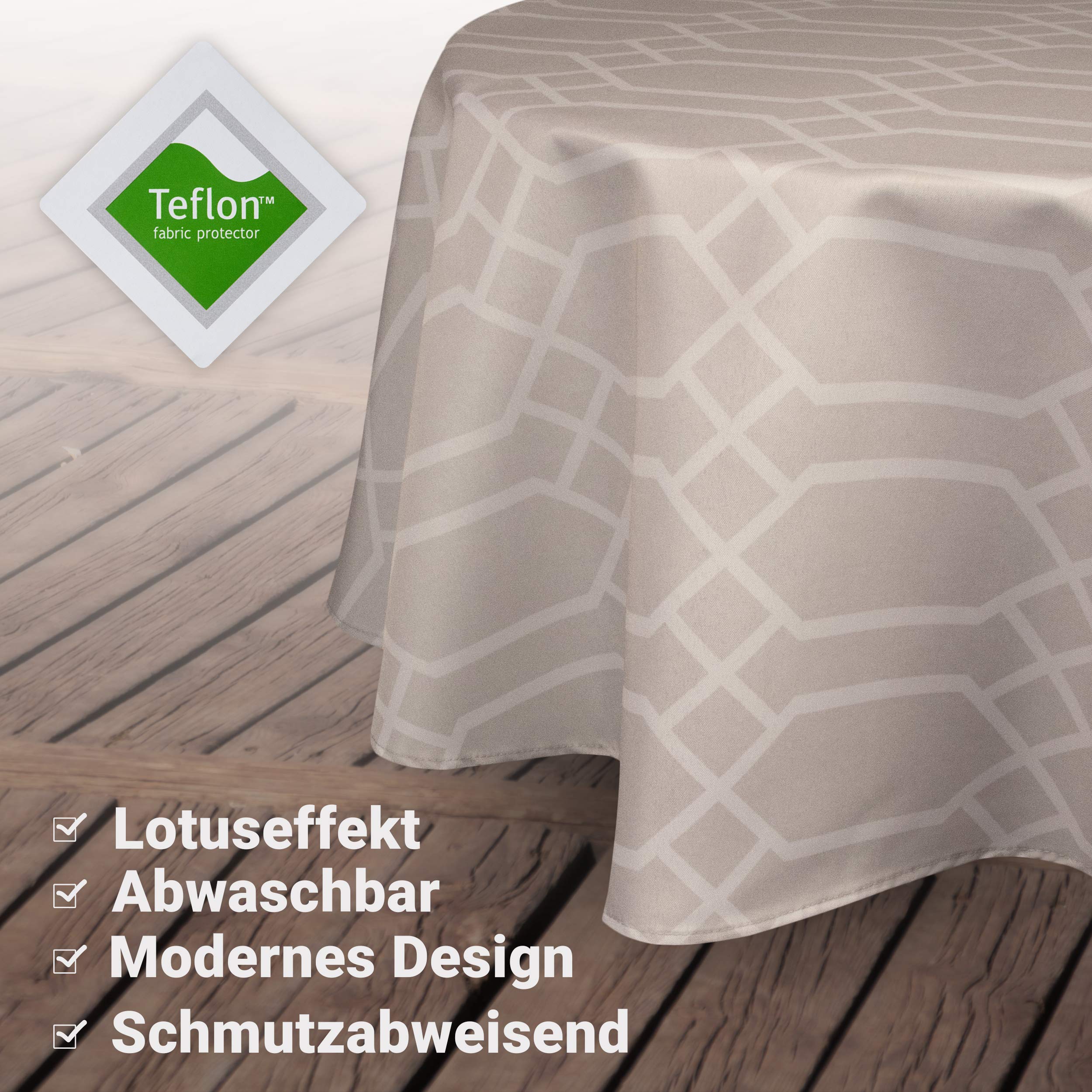 Valia Home® Tablecloth with Teflon coating for indoor & outdoor use in 3 designs, Beige, round 140 cm - Image 2