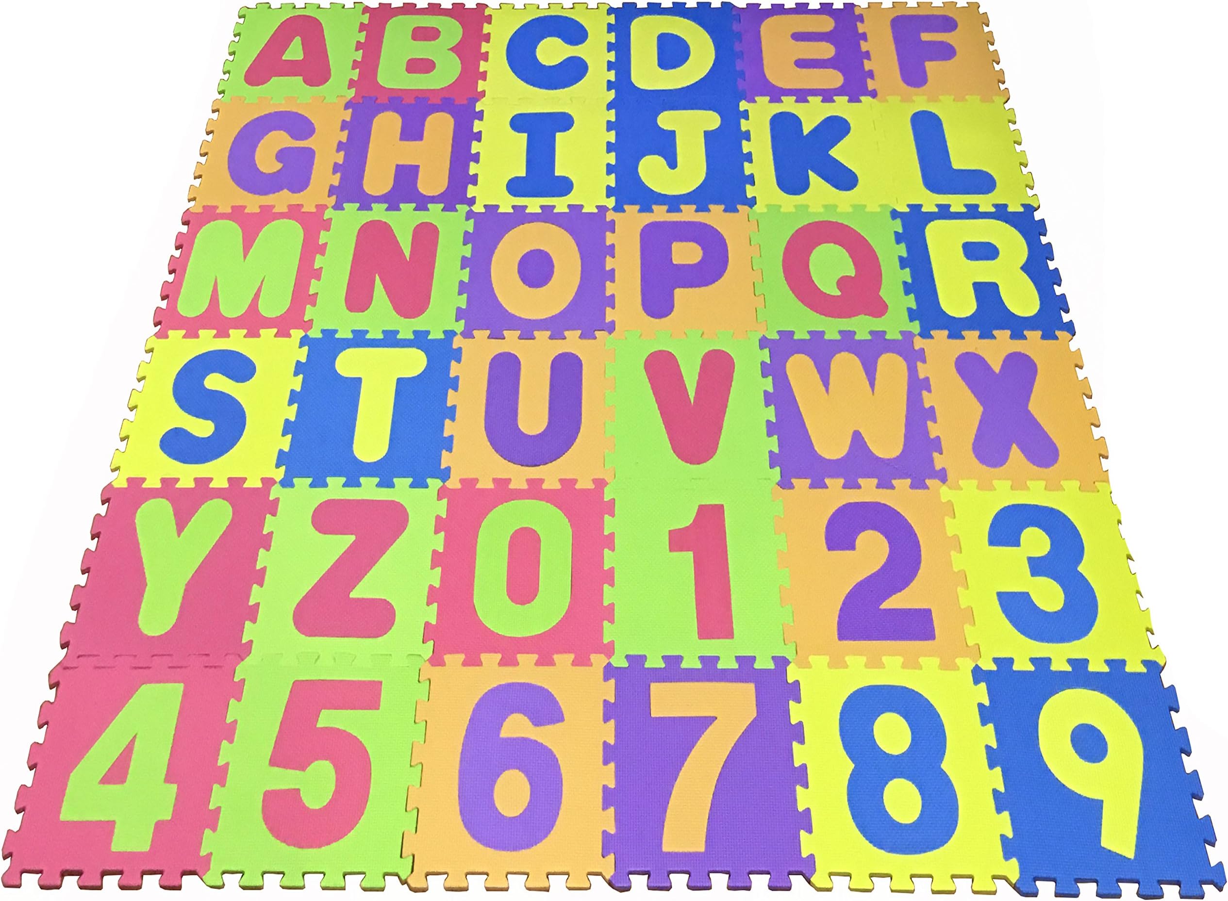 Puzzle Play Mat,Foam Floor Play Mat,Foam Interlocking Tiles,Alphabet & Number Foam Puzzle Mat,Non-Toxic EVA 36 Piece Multi-Color Children Play & Exercise Mat (Large) (Large)