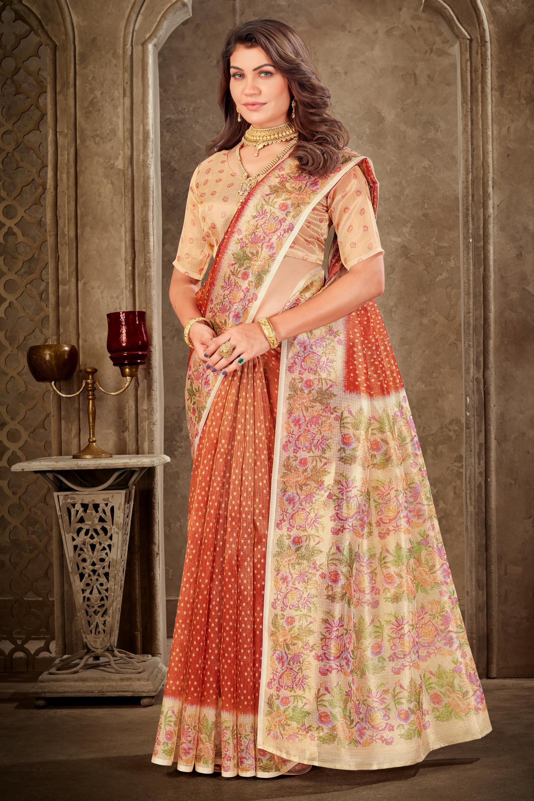 Glory Sarees Women’s Tissue Silk Digital Print Saree With Blouse Piece (TissueSilk101_Mustard) 3