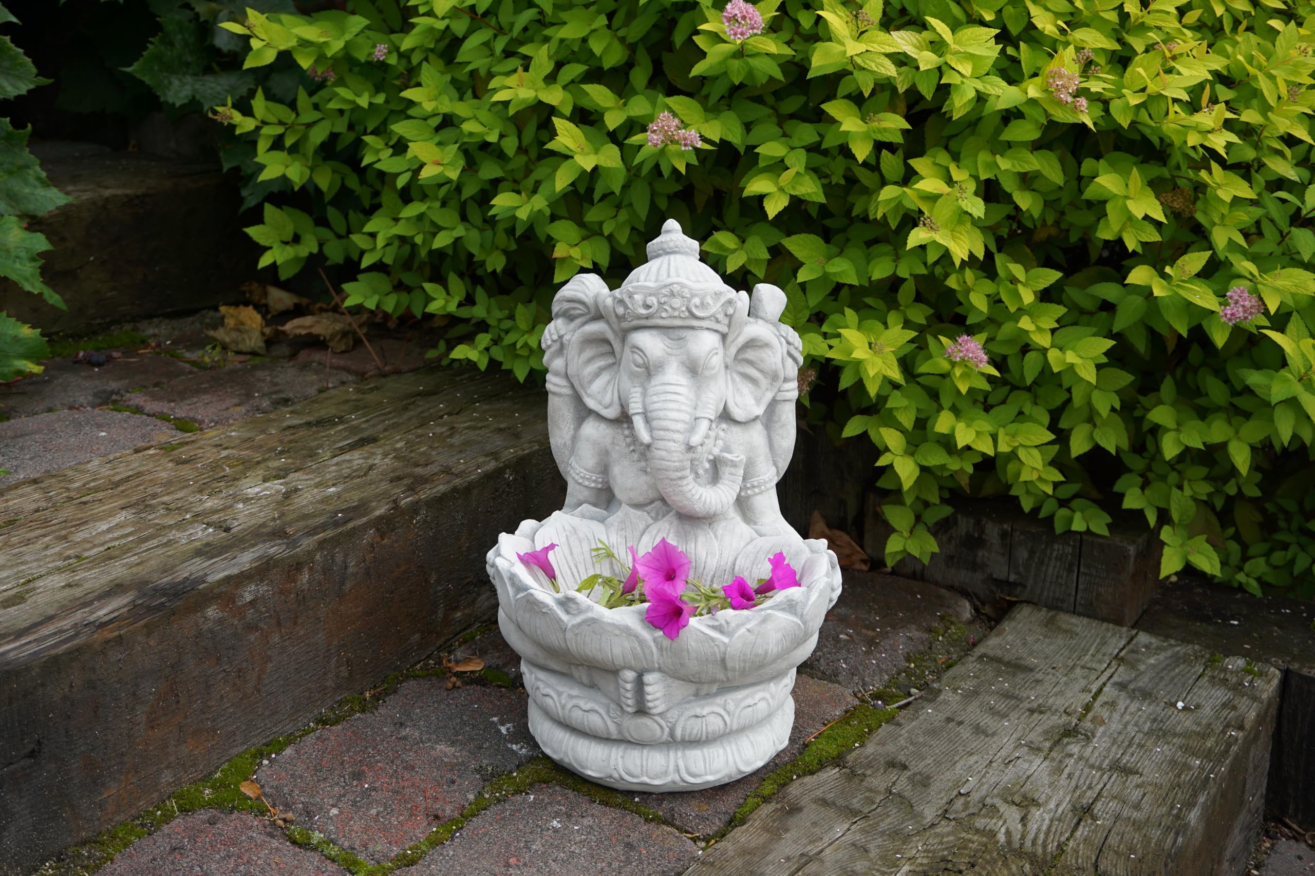 gartendekoparadies.de Figurine du Ganesha divin avec bol (gris) - Figurine en pierre - Hauteur 34 cm - 11 kg - Gris - Résistant au gel - Pour l'extérieur