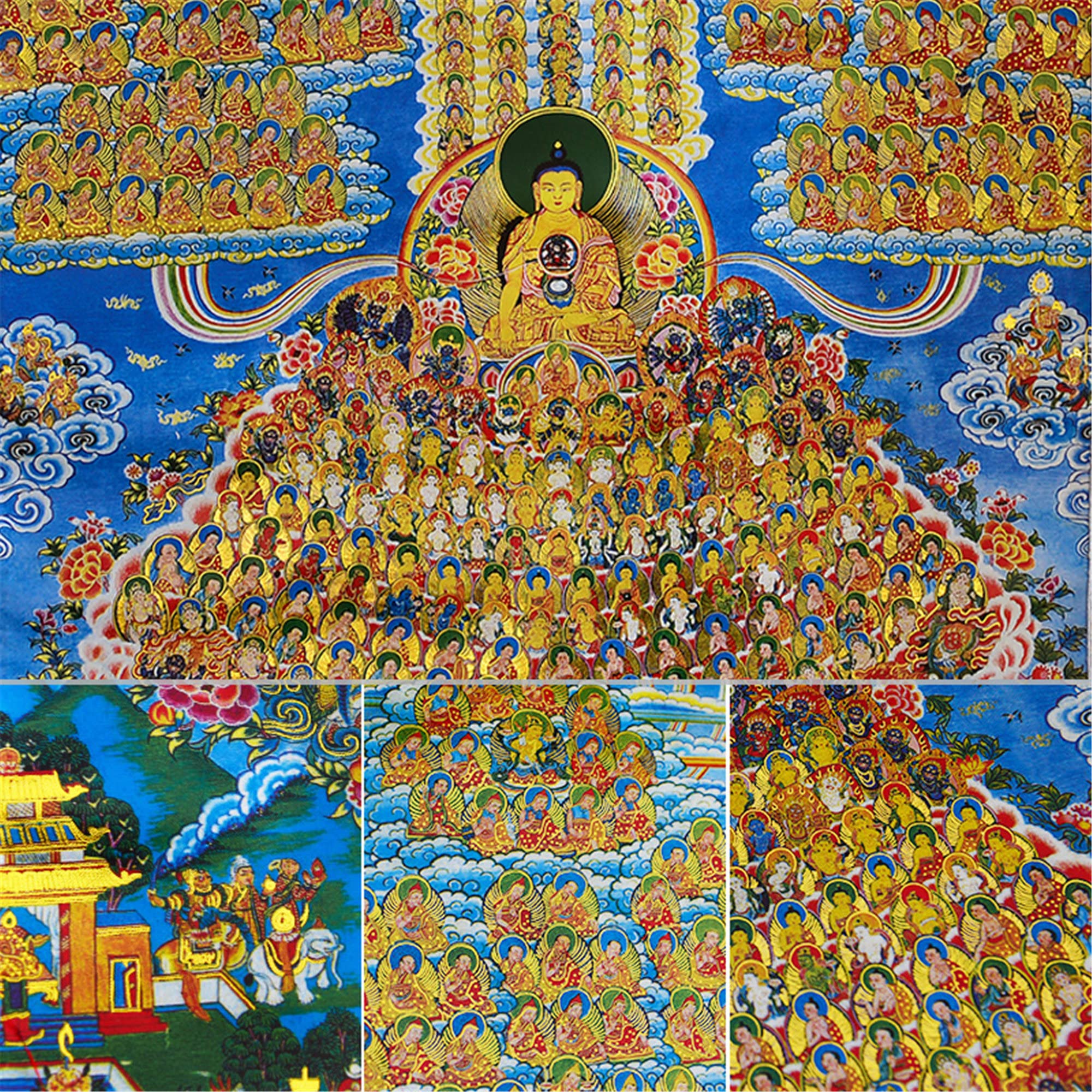 Thangka Tibetano Shakyamuni - Arazzo Buddha Con Stampa Dorata, Decorazione Zen E Spirituale