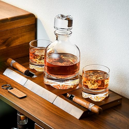 Miniatura 7 de Juego de decantador de whisky personalizado con caja de almacenamiento de madera de acacia, vasos de whisky, vasos de chupito y posavasos de madera,