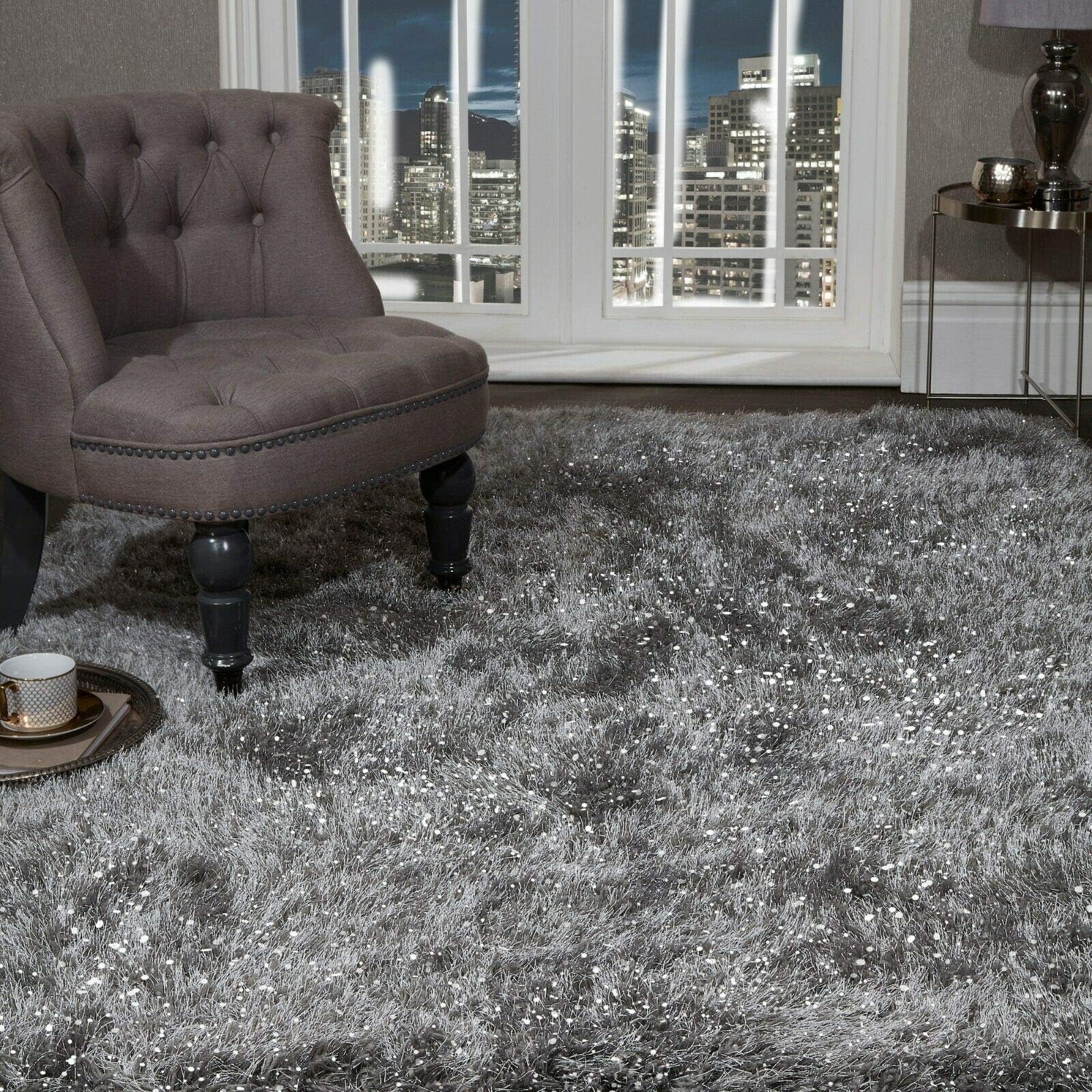 viceroy bedding SHAGGY RUG Super Plush Extra Large Rugs Living Room with SHIMMERING SPARKLE GLITTER STRANDS Fluffy 55mm Thick Pile Height Modern Area Rugs - (Dark Grey, 80cm x 150cm (3ft x 5ft))