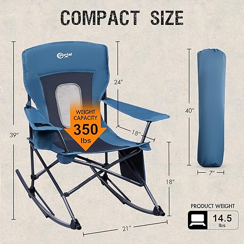 Miniatura 3 de PORTAL Mecedora para exteriores, plegable, portátil, con soporte para tazas, bolsa de transporte con bolsillo lateral, soporte de 350 libras (azul
