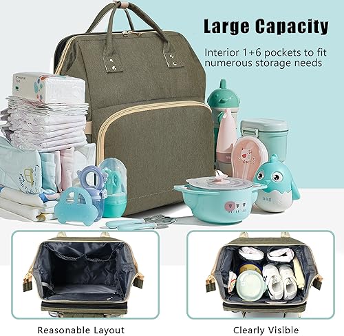 Miniatura 3 de VAOTVVO Mochila de pañales para bebé con cambiador para niño y niña, regalos de baby shower, Verde, Mochilas de viaje