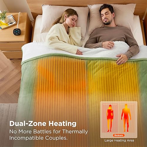 Vista 390 de Bedsure - Manta eléctrica tamaño matrimonial; térmica, de franela suave, calentamiento rápido, 10 ajustes de tiempo y 6 ajustes de calor; regalo 01