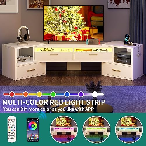 Miniatura 6 de YITAHOME Soporte de TV deformable con tomas de corriente y tira LED, moderno centro de entretenimiento de bricolaje giratorio libremente para