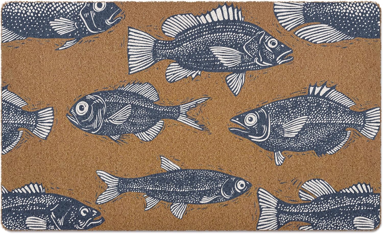 Fish Rug, Fish Sardine Door Mat, Framhouse Lake House Welcome Front Door Mat Indoor Outdoor Entrance, Funny Summer Artificial Coir Doormat Rugs for Patio Entry Beach House Decor 30x17in