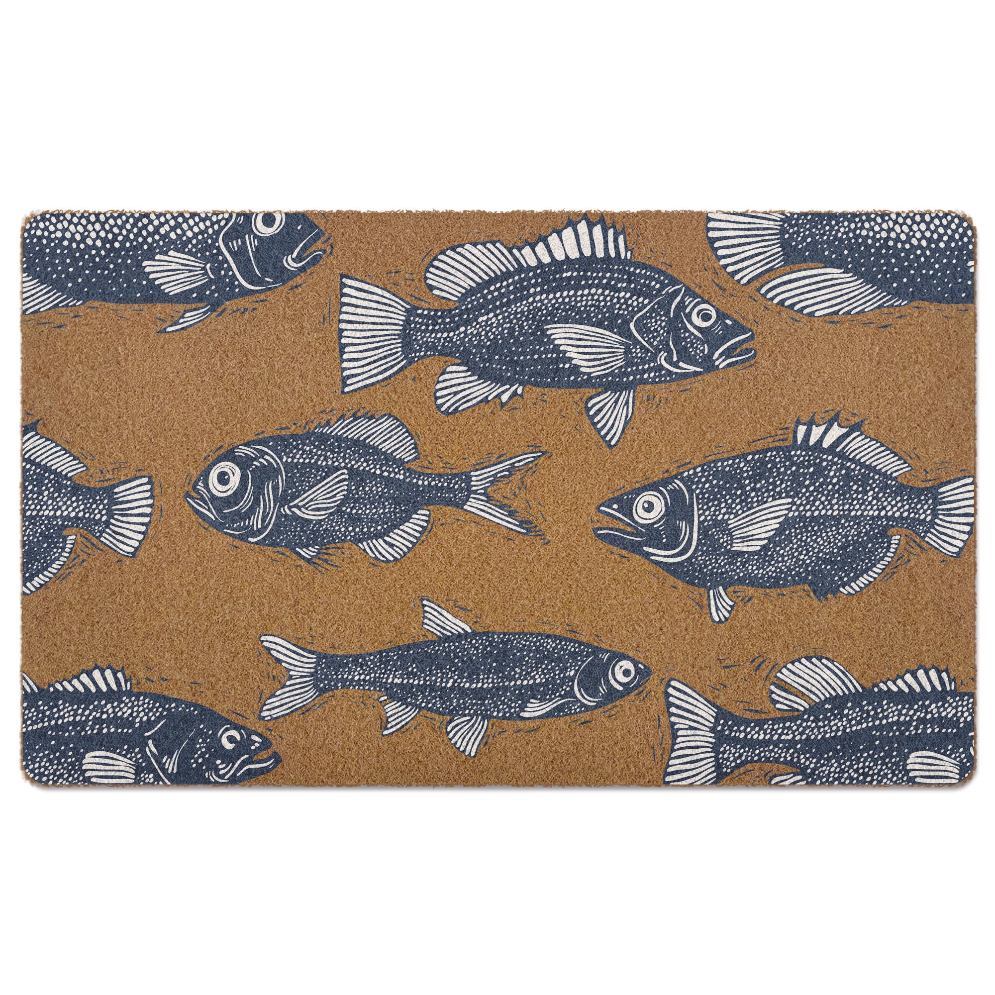 XUXUTOT Fish Sardine Sea Door Mat, Framhouse Lake House Welcome Front Door Mat Indoor Outdoor Entrance, Funny Summer Artificial Coir Doormat Rugs for