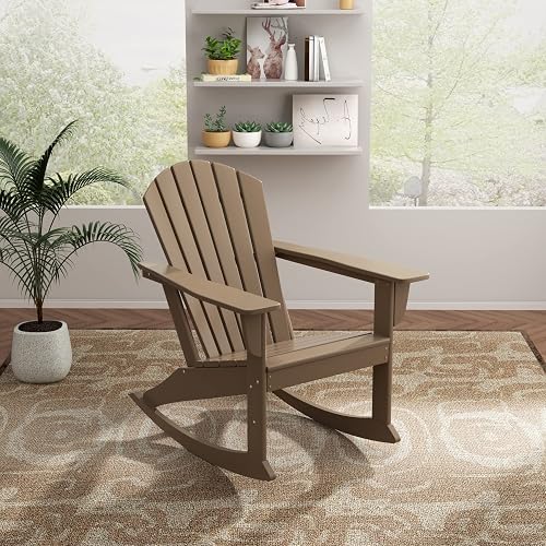 HDPE Altura Outdoor Rocking Poly Adirondack Chair, Weathered Wood