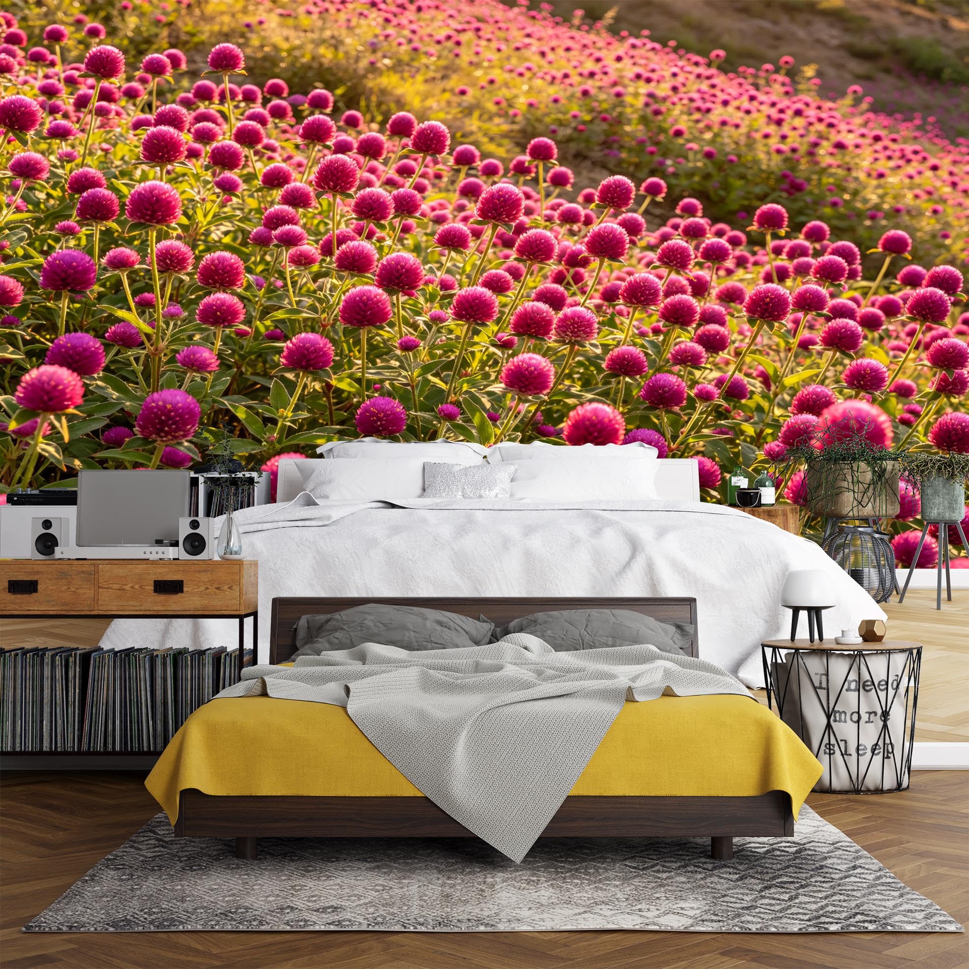 Murales da Parete Panoramica Autoadesiva 3D per Camera da Letto, Carta da Parati Rosa e Floreale Selvagge Adesiva Impermeabile Rimovente in Vinile per Pareti Arredamento Casa 360×240Cm (14