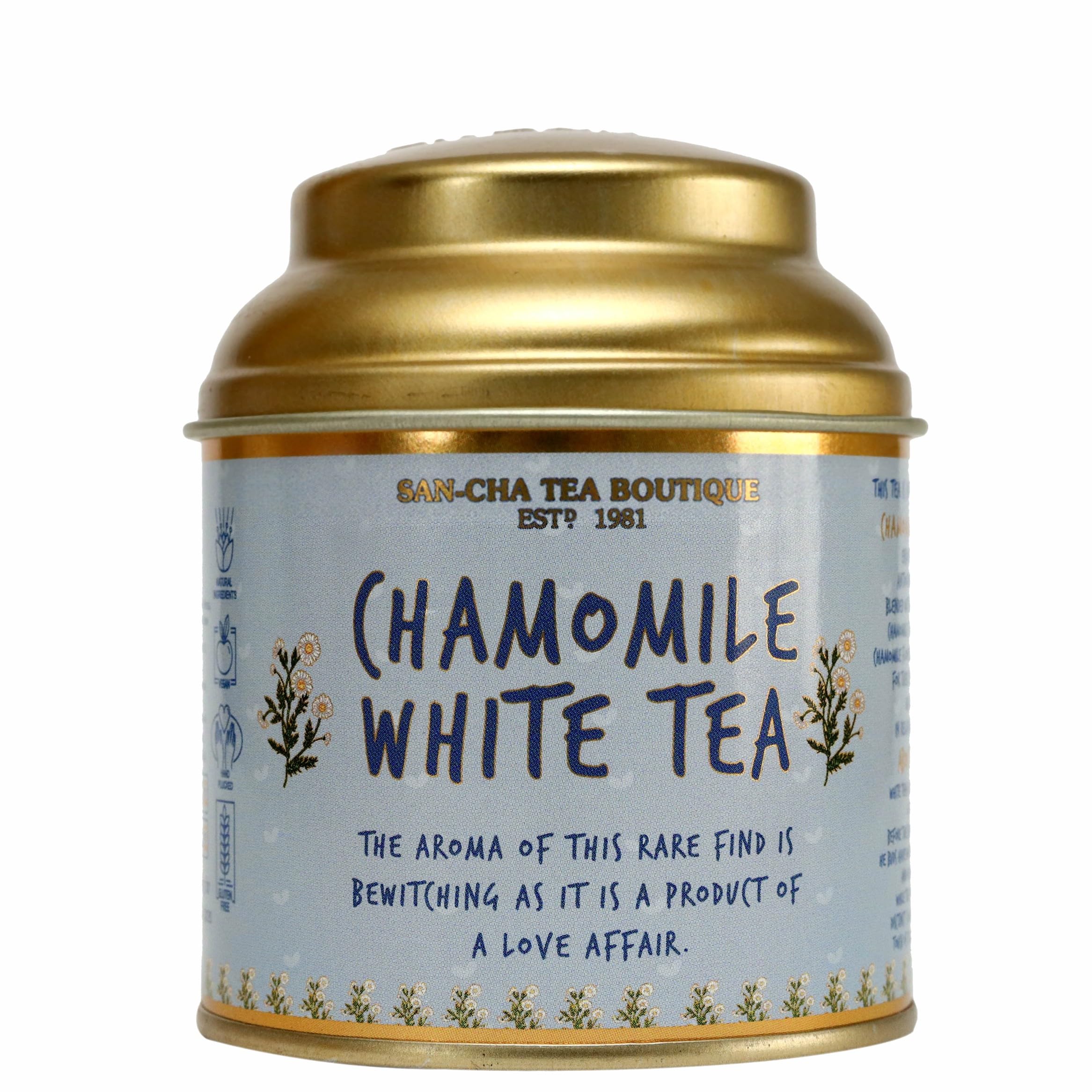 Sancha Tea Boutique, Chamomile White Tea, 25g Silver Needle White Buds with Chamomile Blossoms, Floral Loose Leaf White Tea