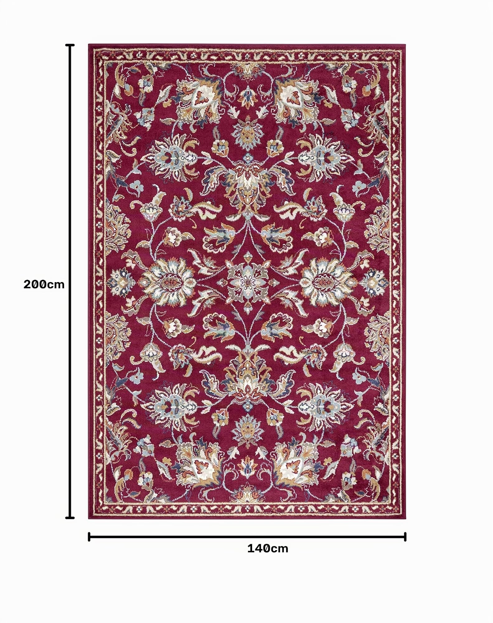 Hanse Home Caracci Teppich Orientalisch – Orient Läufer klassisch dicht gewebt mit Ornamenten und Blumenmotiven Weicher Kurzflor für Schlafzimmer, Esszimmer, Wohnzimmer, Flur, Küche – Rot, 140x200cm