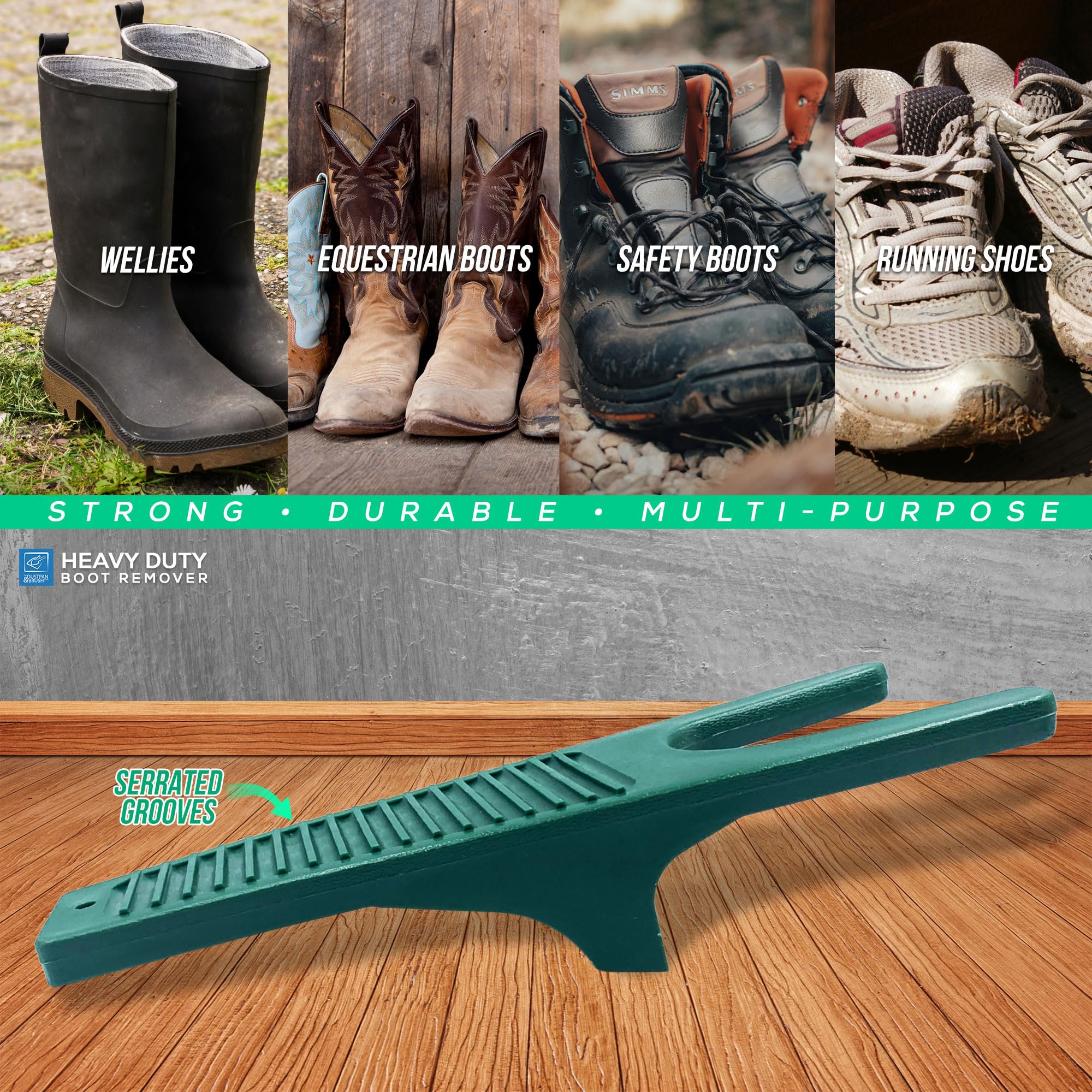Extractor de botas de agua con rascador de construcción duradera, ideal para botas de equitación o caminar y zapatos de barro, color verde oscuro,